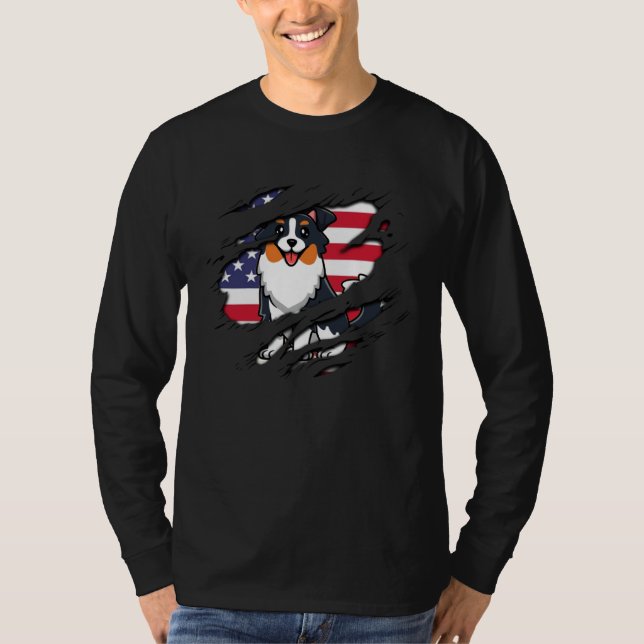 Camiseta Australian Shepherd Inside scratch Flag 4th Of Jul (Frente)