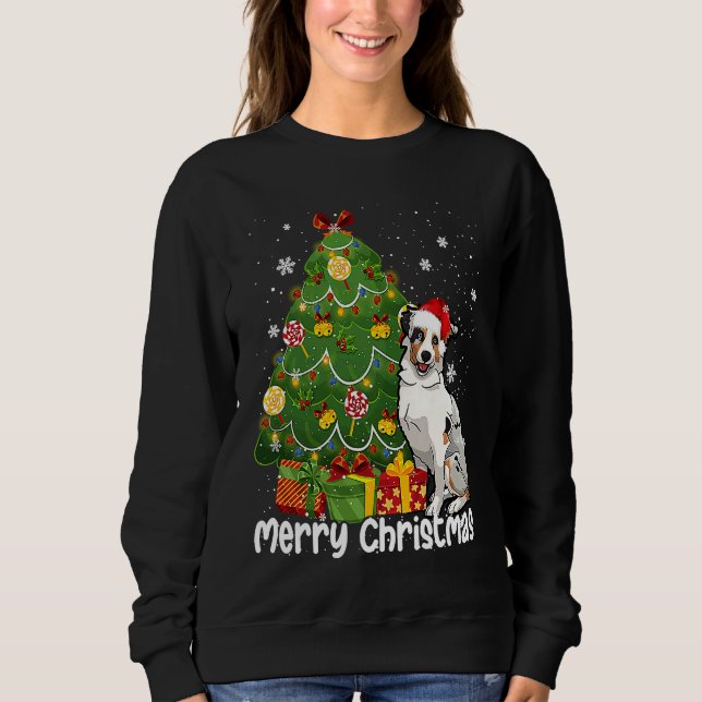 Camiseta Australian Shepherd Santa Christmas Tree Lights Xm (Frente)
