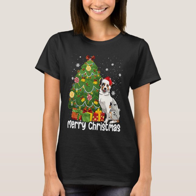 Camiseta Australian Shepherd Santa Christmas Tree Lights Xm (Frente)