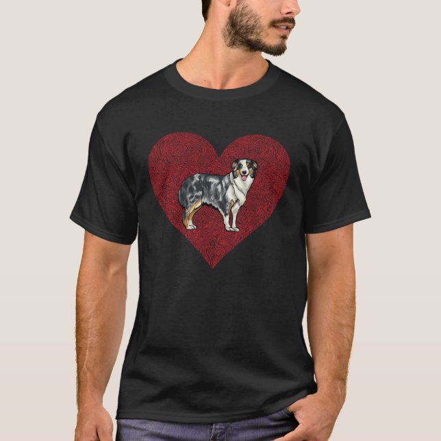 Camiseta Australian Shepherd Valentines Day Dog Love Finger (Frente)
