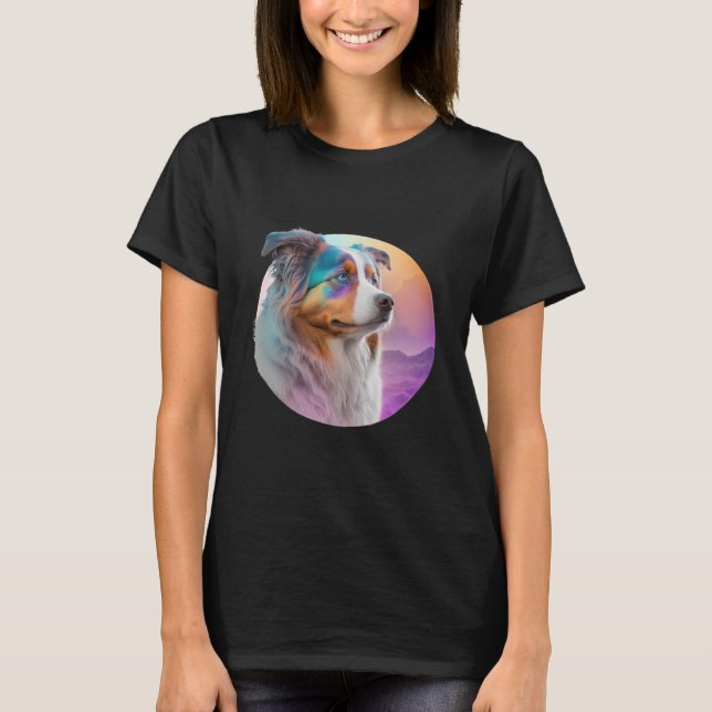 Camiseta Australian Shepherd Vaporwave Retrowave Aesthetic  (Frente)