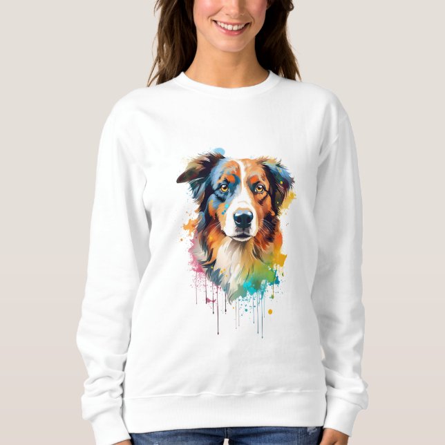 Camiseta Australian Shepherd Vibrante e Colorido (Frente)