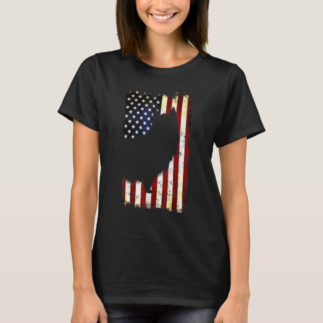 Camiseta Australiana Terrier Silhouette American Flag 4th O (Frente)