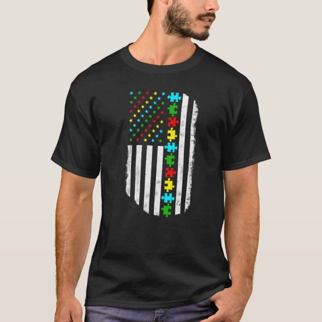 Camiseta Autism American Flag Autism Mãe Autismo Sensibiliz (Frente)