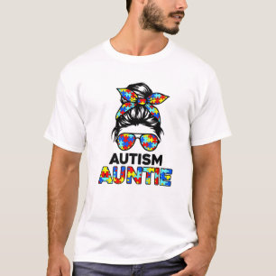 Camiseta Autism Auntie Messy Bun Autism Awareness Aunt