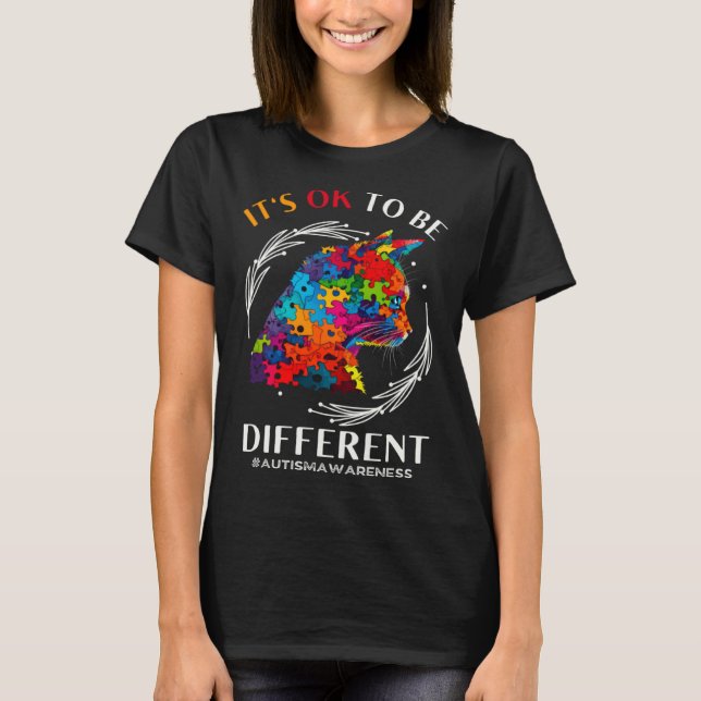 Camiseta Autism Awareness Acceptance Cats Its Ok To Be Diff (Frente)