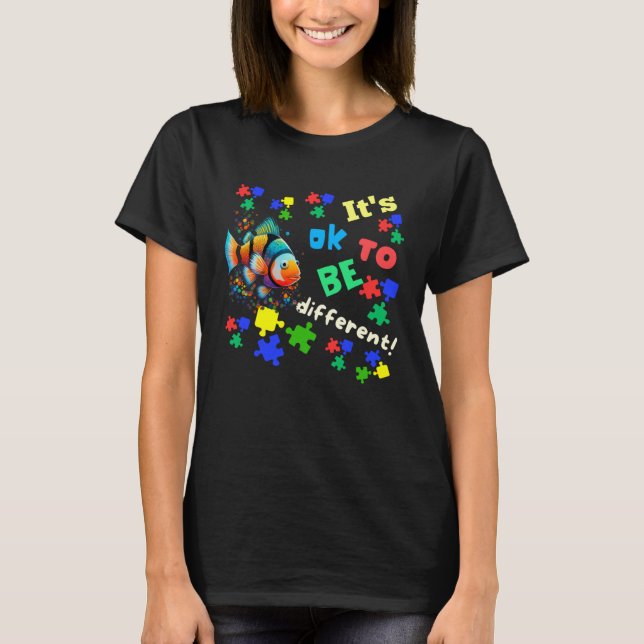 Camiseta Autism Awareness Acceptance Clown Fish Ok To Be Di (Frente)