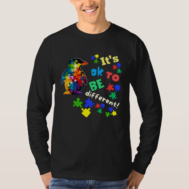 Camiseta Autism Awareness Acceptance Penguin Its Ok To Be D (Frente)