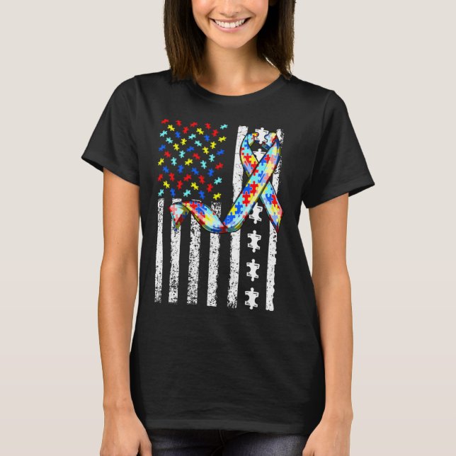 Camiseta Autism Awareness American Flag Men Women Kids Auti (Frente)