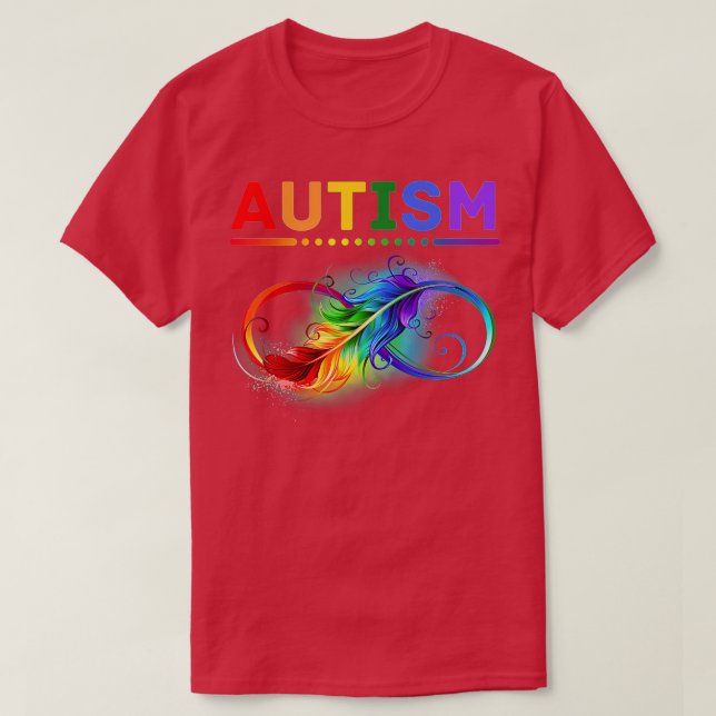 Camiseta Autism Awareness Autistic Support Feather Ribbon M (Frente do Design)