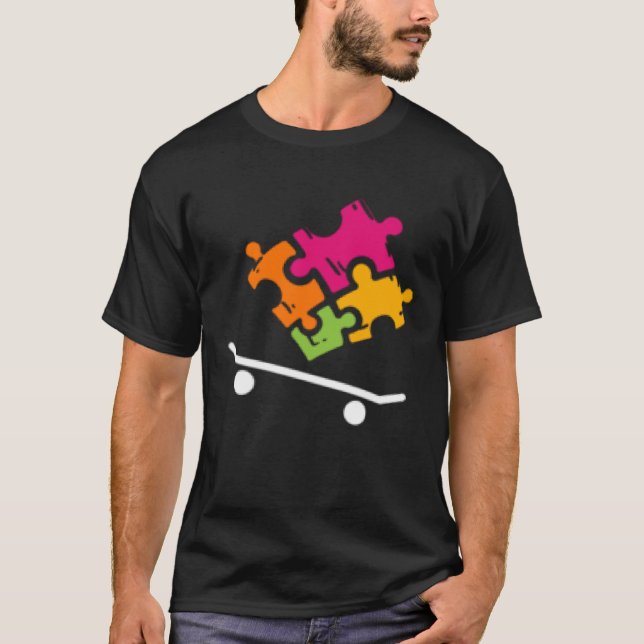 Camiseta Autism Awareness Boys Girls Puzzle Piece Skateboar (Frente)
