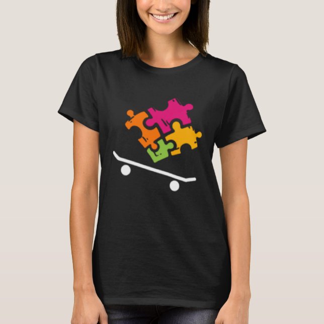Camiseta Autism Awareness Boys Girls Puzzle Piece Skateboar (Frente)