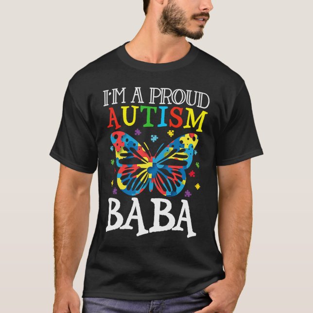 Camiseta Autism Awareness Butterfly I'm a Proud Autism Baba (Frente)