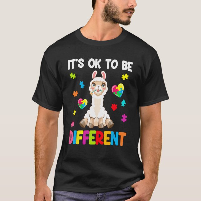 Camiseta Autism Awareness Cute Llama  It s Ok To Be Differe (Frente)