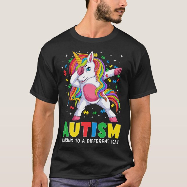 Camiseta Autism Awareness Dabbing Unicorn Puzzle Piece Boy  (Frente)