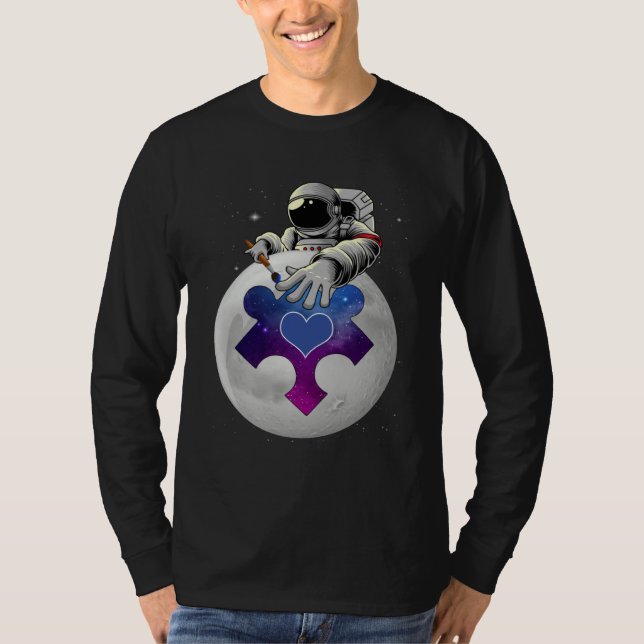Camiseta Autism Awareness Day Outer Space Astronaut Puzzle  (Frente)