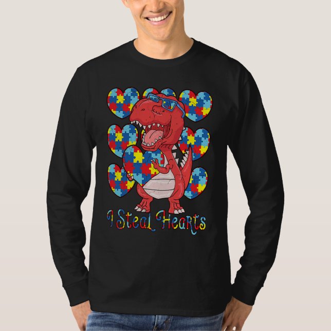 Camiseta Autism Awareness Dinosaur I Steal Hearts Autism Lo (Frente)