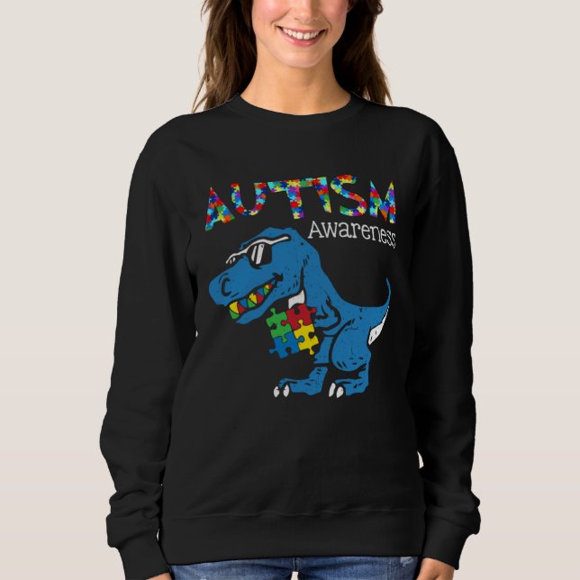 Camiseta Autism Awareness Dinosaur rex  In April We Wear Bl (Frente)