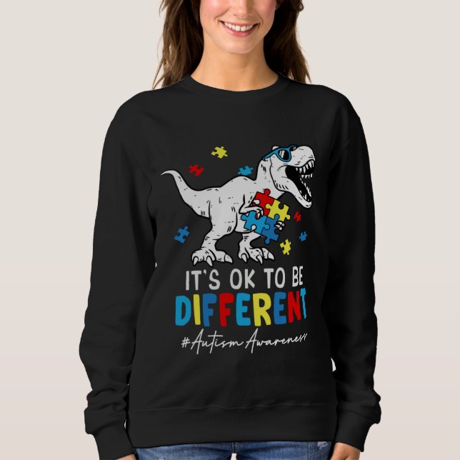 Camiseta Autism Awareness Dinosaur Rex It s Ok To Be Differ (Frente)