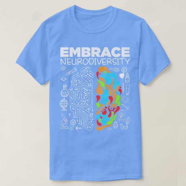 Camiseta Autism Awareness Embrace Neurodiversity Brain ADHD (Frente do Design)