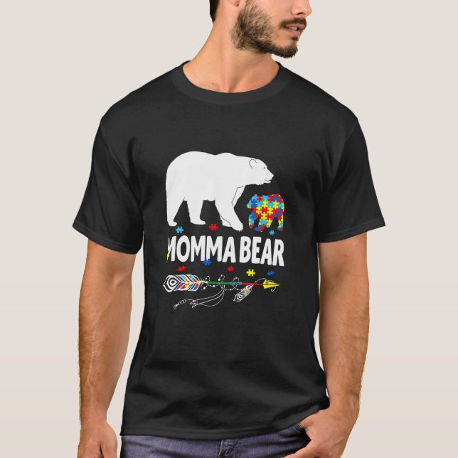 Camiseta Autism Awareness Gift Momma Bear Support Autistic  (Frente)