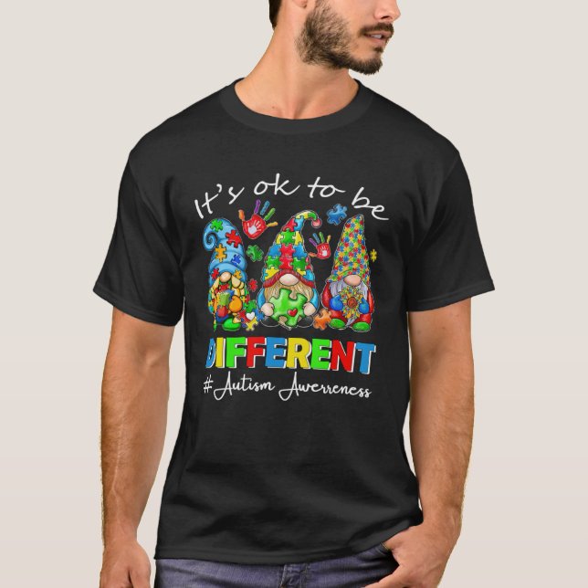 Camiseta Autism Awareness Gnome Women Kid Its Ok To Be Diff (Frente)