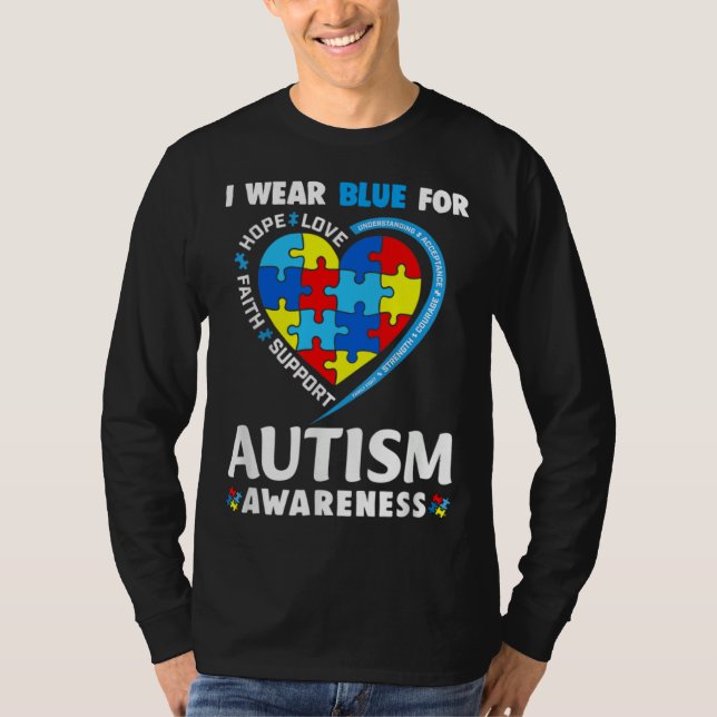 Camiseta Autism Awareness  I Wear Blue For Autism Awareness (Frente)
