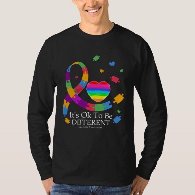 Camiseta Autism Awareness It s Ok To Be Different Ribbon Pu (Frente)