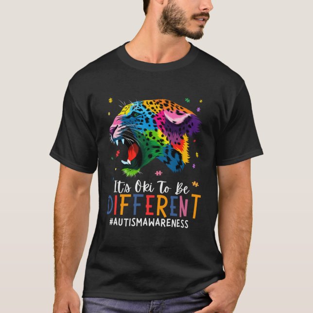 Camiseta Autism Awareness It s Oki To Be Different Leopard  (Frente)