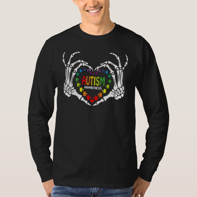 Camiseta Autism Awareness Love Heart Puzzle Piece Skull (Frente)