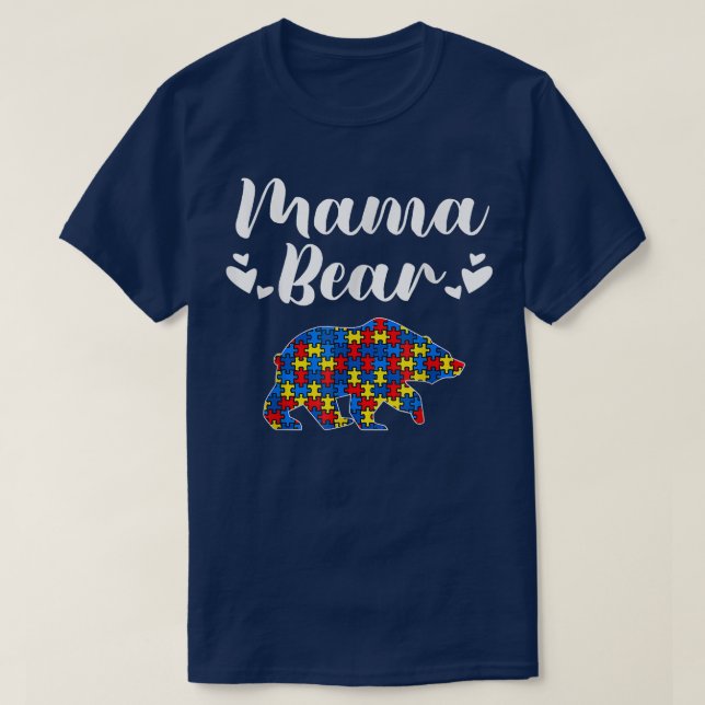 Camiseta Autism Awareness Mama Bear Puzzle Piece Autistic M (Frente do Design)