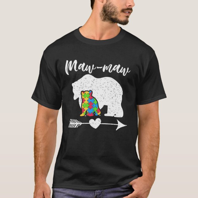 Camiseta Autism Awareness Maw Maw Bear Support Autistic Par (Frente)