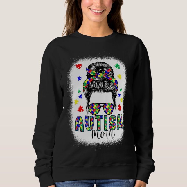 Camiseta Autism Awareness Mom Life Messy Bun Bleached Mothe (Frente)