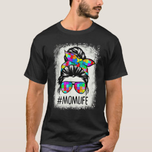 Camiseta Autism Awareness Momlife Messy Bun Puzzle Beached