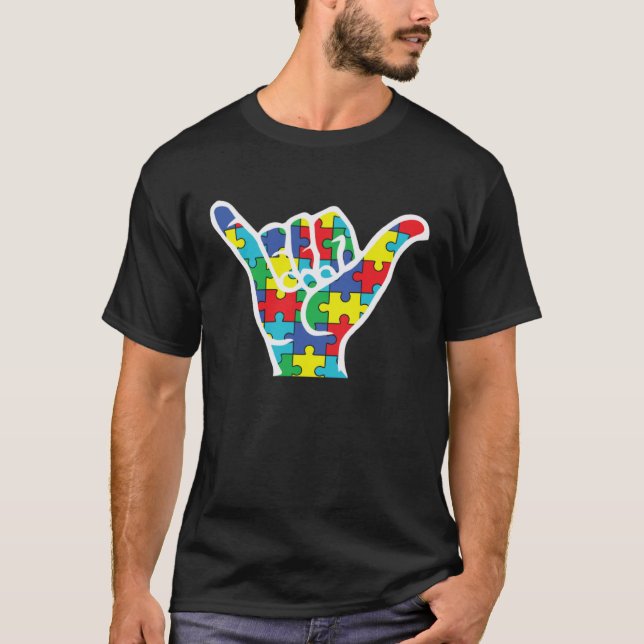 Camiseta Autism Awareness Shaka Hand Hang Loose Support Aut (Frente)