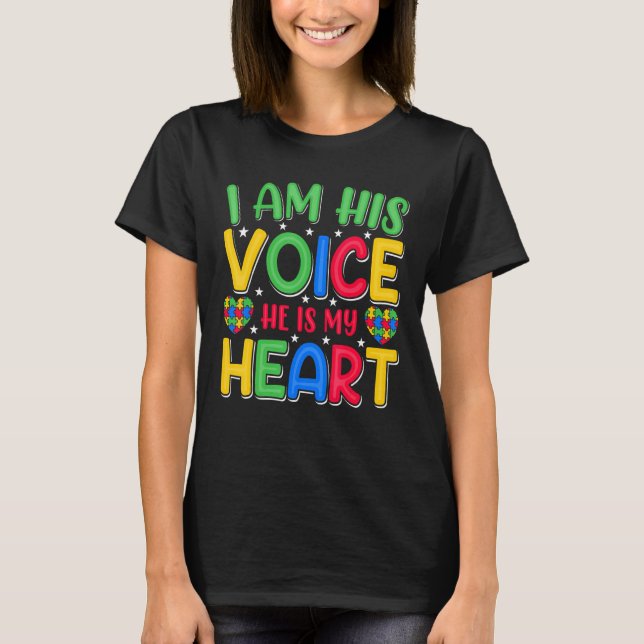 Camiseta Autism Awareness Shirt for Mom I Am His Voice He I (Frente)