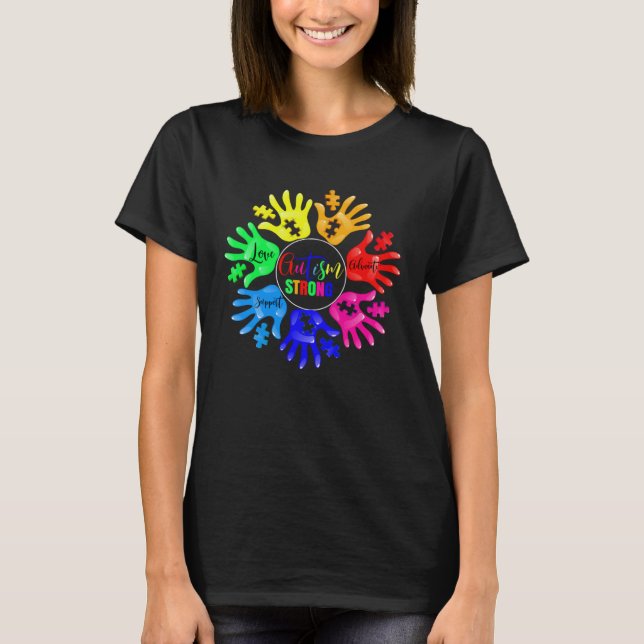 Camiseta Autism Awareness Sign Language Hand Puzzle Support (Frente)