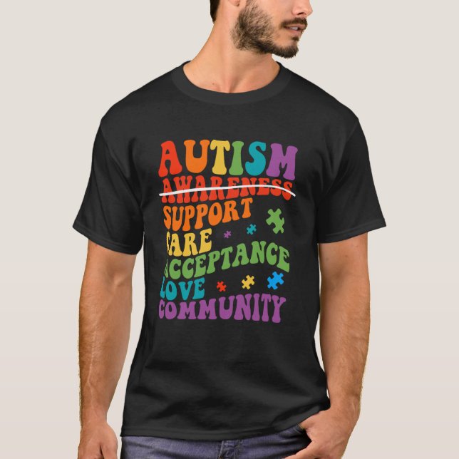 Camiseta Autism Awareness Support Care Acceptance Ally Groo (Frente)