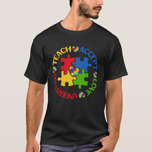 Camiseta Autism Awareness Teacher  Teach Accept Understand  (Frente)