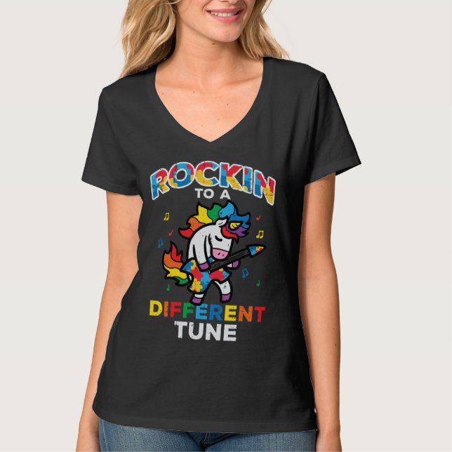 Camiseta Autism Awareness Unicorn Rockin Different Tune Tod (Frente)