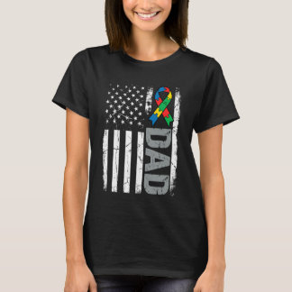 Camiseta Autism Awareness US Flag Puzzle Ribbon Autism Dad 