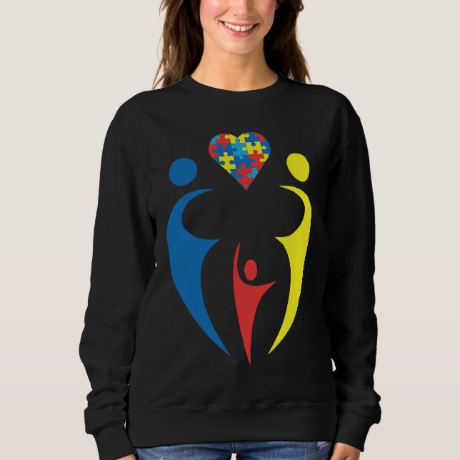 Camiseta Autism Awarness Family Trio Heart Puzzle Design (Frente)