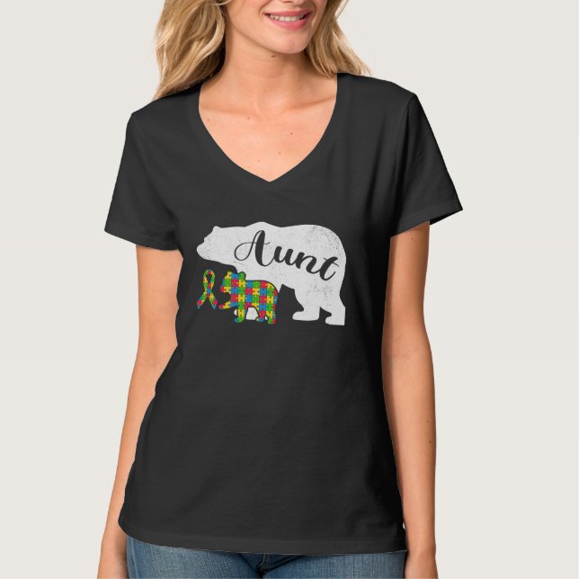 Camiseta Autism Bear Aunt  Women's Autism Awareness Aunties (Frente)