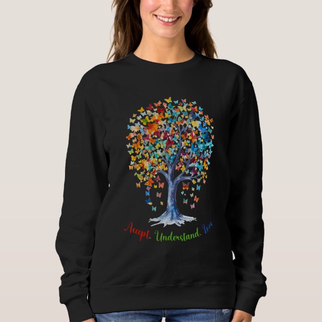 Camiseta Autism Butterfly Tree - Acceptance, Understanding, (Frente)