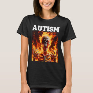 Camiseta Autism Funny Cringe Duro Esqueleto Memória Chamas