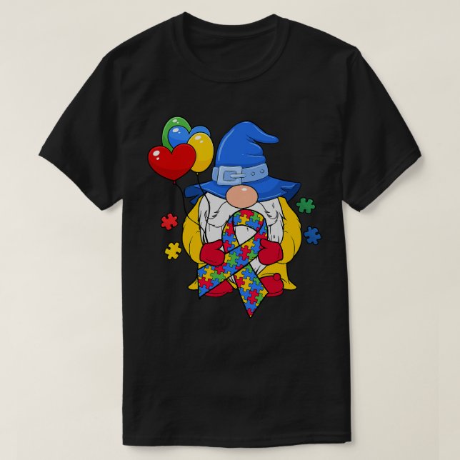 Camiseta Autism Gnome Balloon ASD Autitic Awarness Specness (Frente do Design)