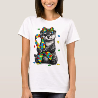 Camiseta Autism Highland Otter Puzzle Ribbon T-Shirt, Retro