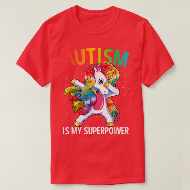 Camiseta Autism Is My Superpower Dabbing Unicorn 359 (Frente do Design)