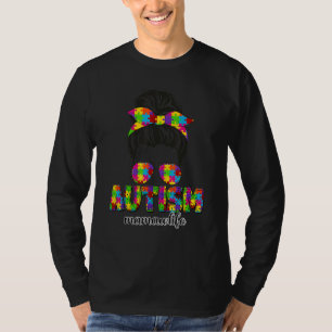 Camiseta Autism Mamaw Messy Bun Quebra-cabeça Sunglass Moth