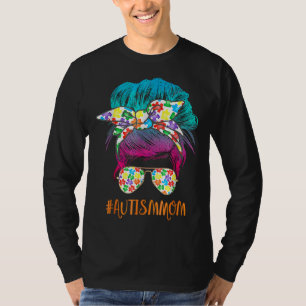 Camiseta Autism Mom Life Messy Bun Sunglasses Bandana Mothe